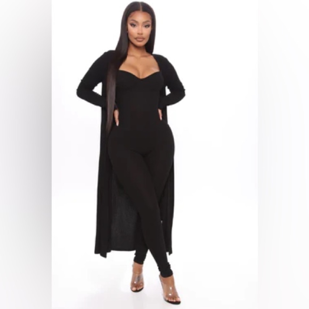 Black 2 Piece Duster and Jumpsuit